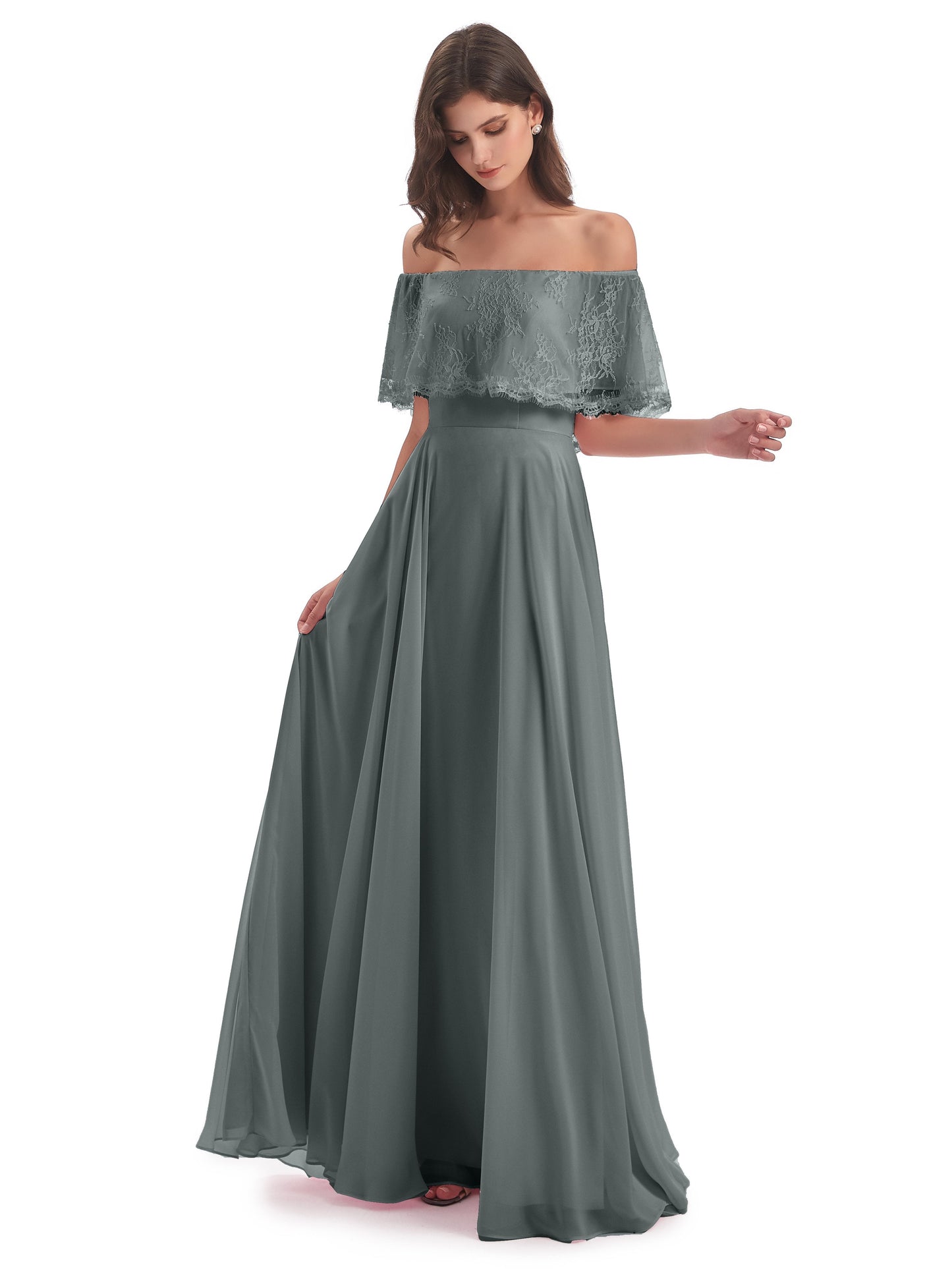 Hannah Floor Length Off The Shoulder Lace Bridesmaid Dresses
