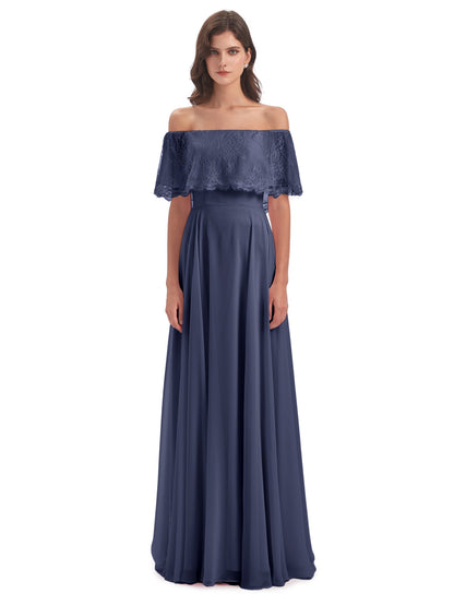 Hannah Floor Length Off The Shoulder Lace Bridesmaid Dresses