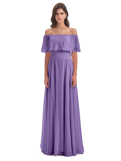 Hannah Floor Length Off The Shoulder Lace Bridesmaid Dresses