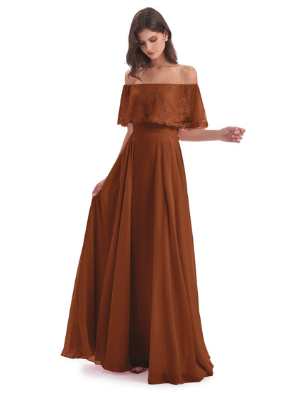 Hannah Floor Length Off The Shoulder Lace Bridesmaid Dresses