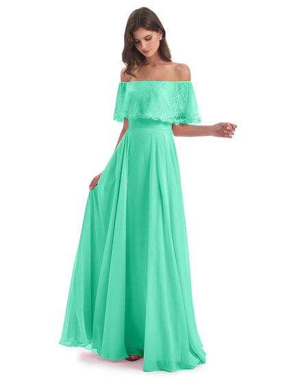 Hannah Floor Length Off The Shoulder Lace Bridesmaid Dresses