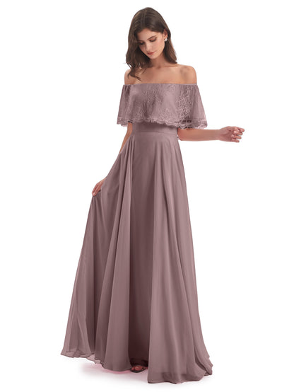 Hannah Floor Length Off The Shoulder Lace Bridesmaid Dresses