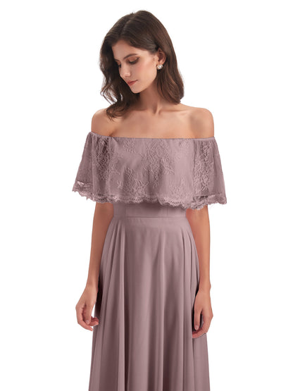 Hannah Floor Length Off The Shoulder Lace Bridesmaid Dresses
