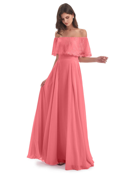 Hannah Floor Length Off The Shoulder Lace Bridesmaid Dresses
