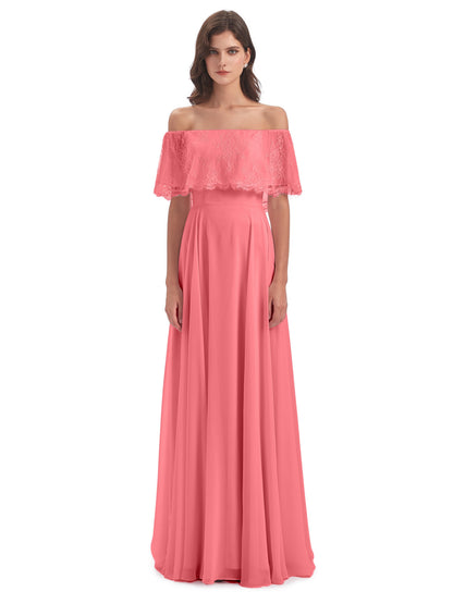 Hannah Floor Length Off The Shoulder Lace Bridesmaid Dresses