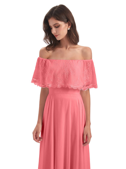 Hannah Floor Length Off The Shoulder Lace Bridesmaid Dresses