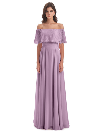 Hannah Floor Length Off The Shoulder Lace Bridesmaid Dresses