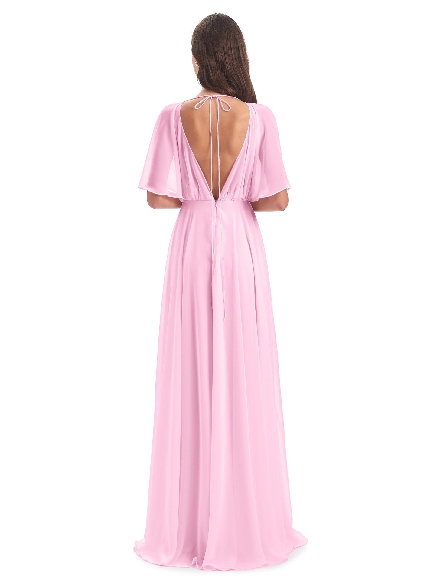 Hazel V-Neck Short Sleeves Chiffon Long Bridesmaid Dresses
