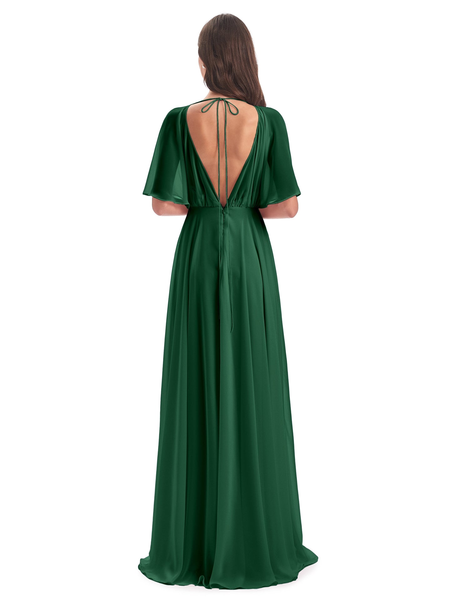 Hazel V-Neck Short Sleeves Chiffon Long Bridesmaid Dresses