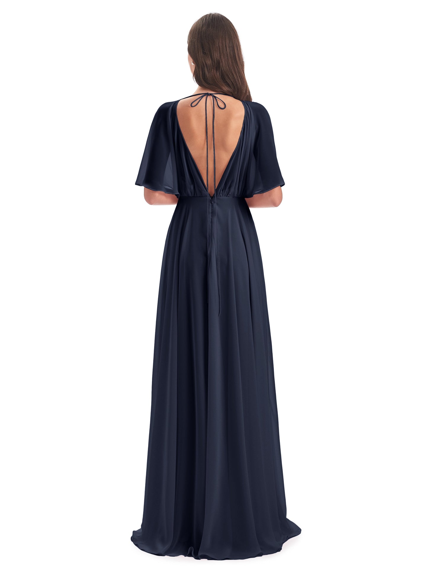 Hazel V-Neck Short Sleeves Chiffon Long Bridesmaid Dresses