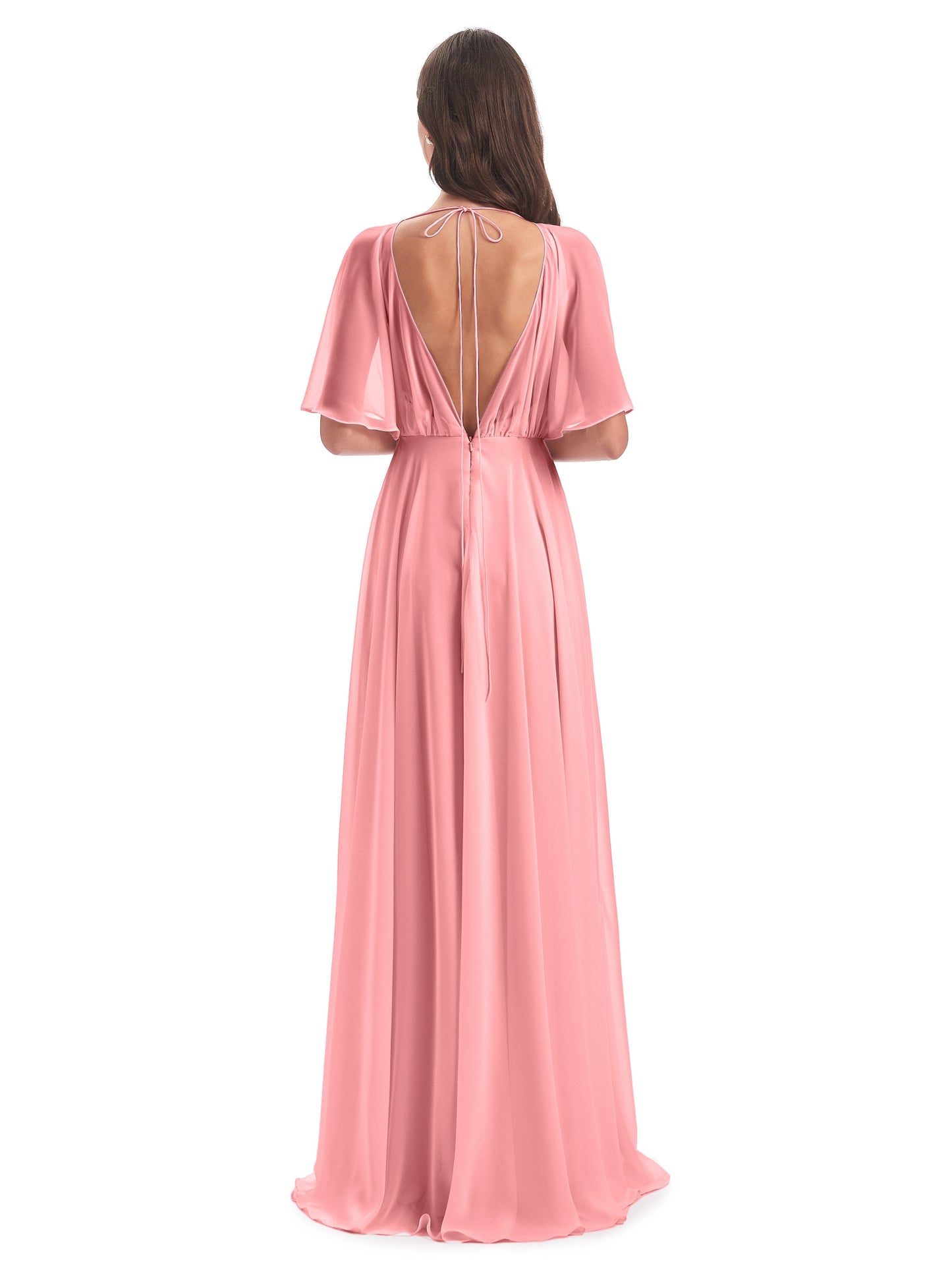 Hazel V-Neck Short Sleeves Chiffon Long Bridesmaid Dresses