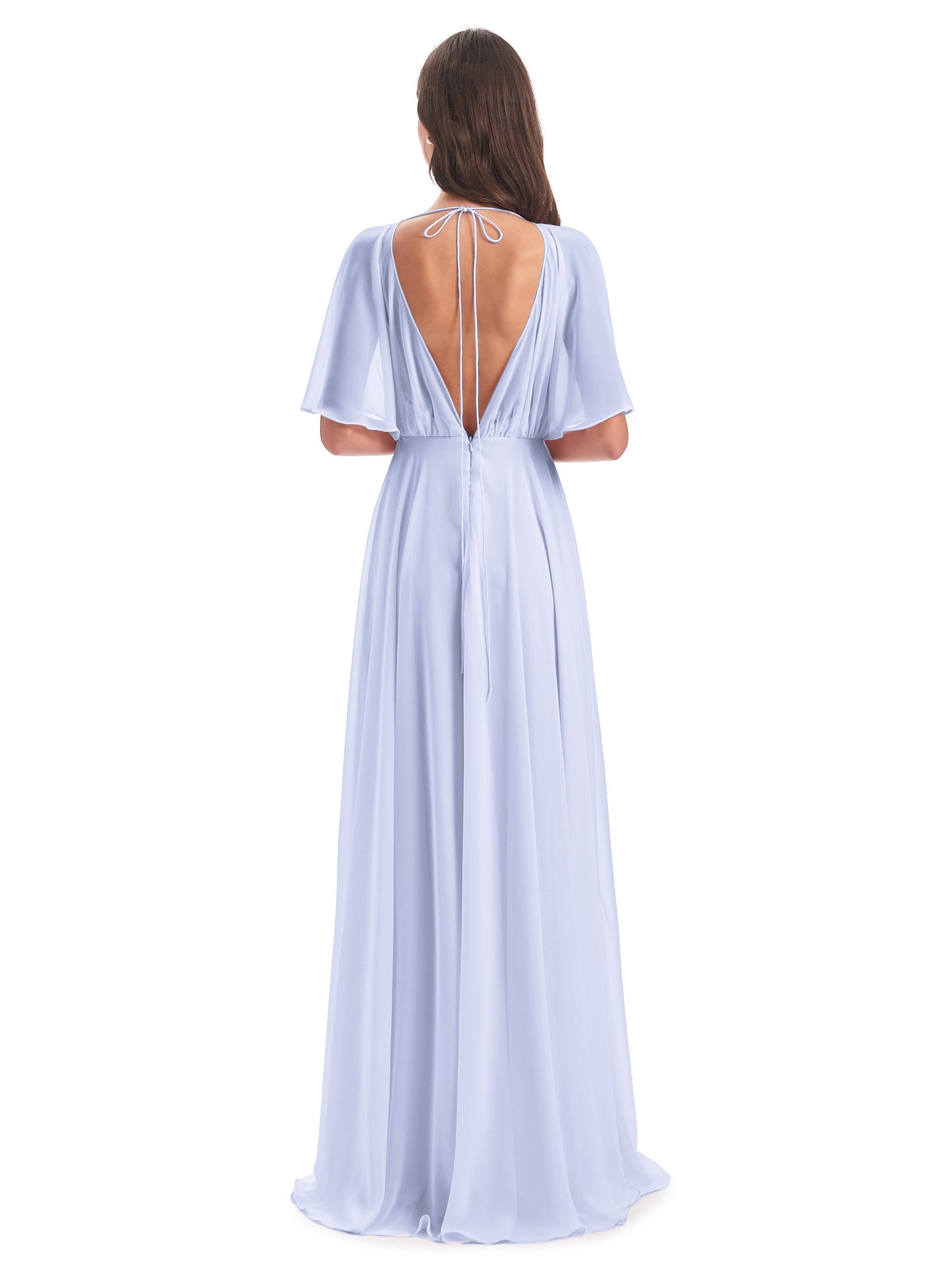 Hazel V-Neck Short Sleeves Chiffon Long Bridesmaid Dresses