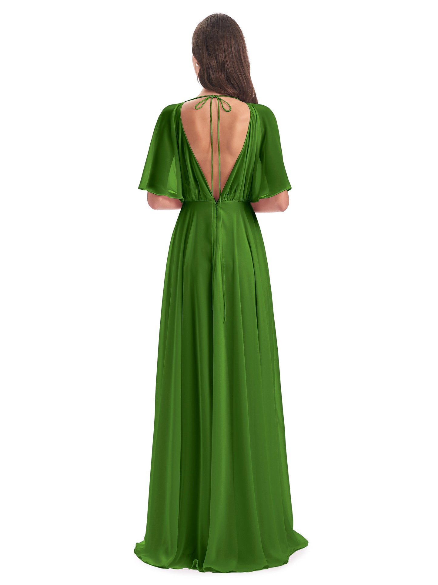 Hazel V-Neck Short Sleeves Chiffon Long Bridesmaid Dresses