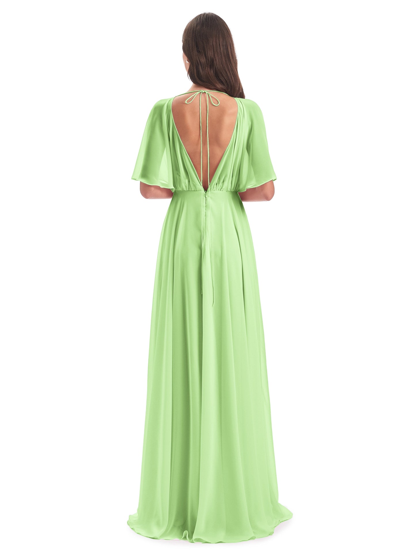 Hazel V-Neck Short Sleeves Chiffon Long Bridesmaid Dresses