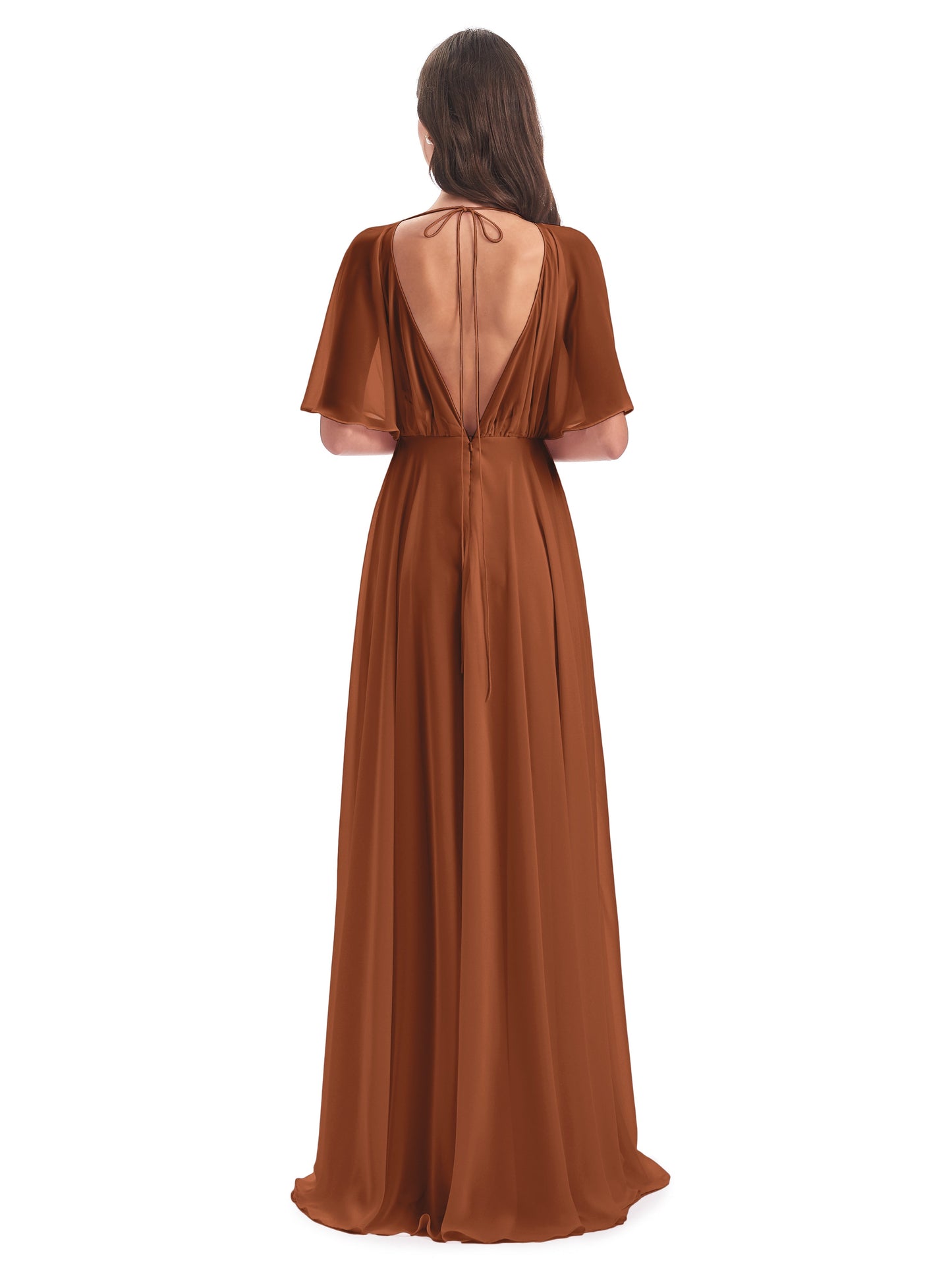 Hazel V-Neck Short Sleeves Chiffon Long Bridesmaid Dresses