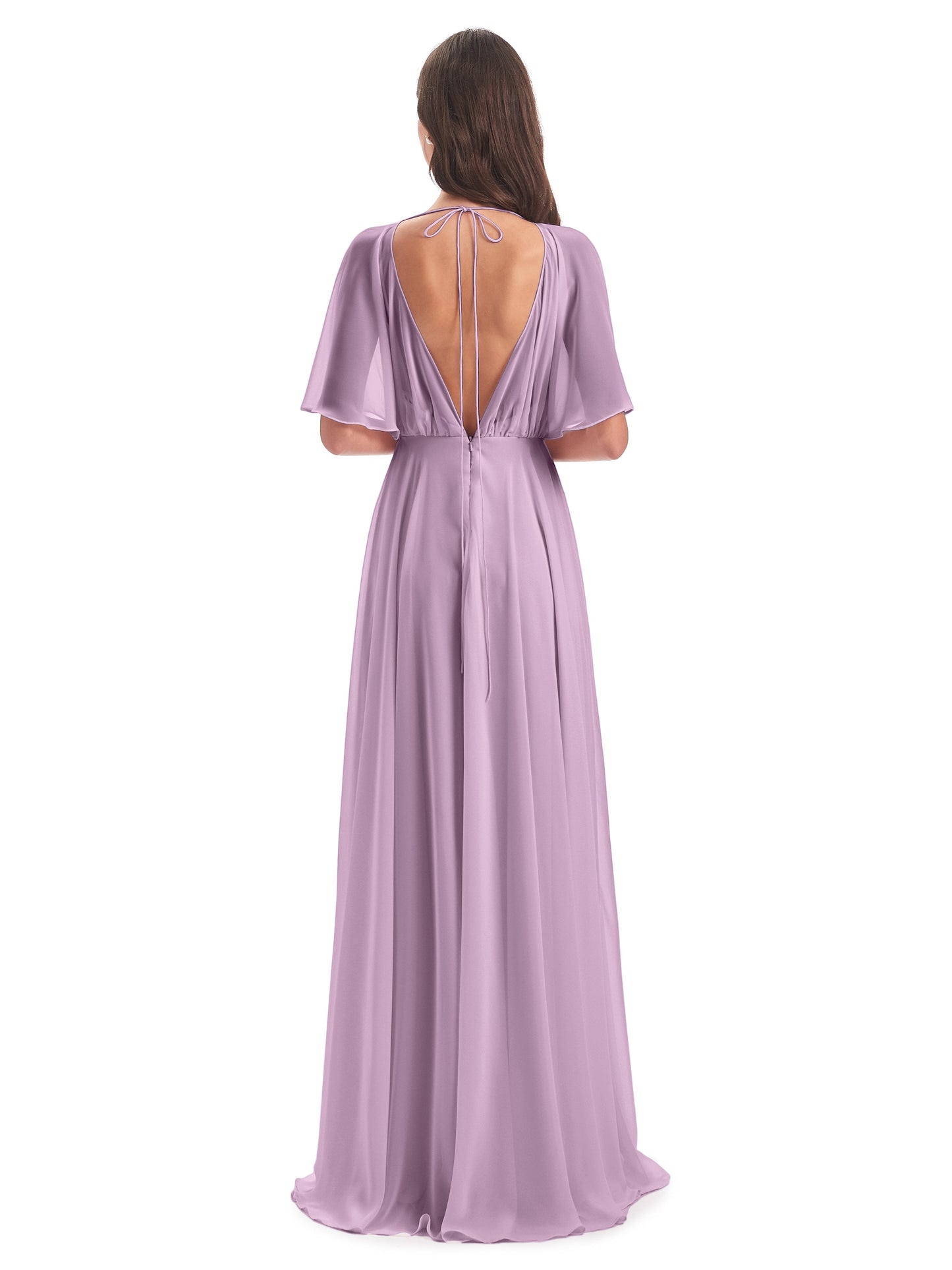 Hazel V-Neck Short Sleeves Chiffon Long Bridesmaid Dresses