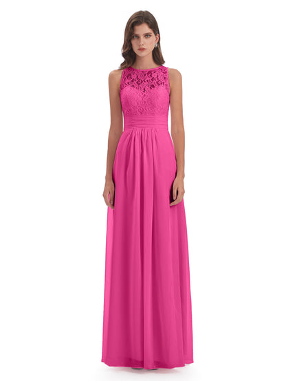 Holland Sheath Floor Length Keyhole Lace Bridesmaid Dresses