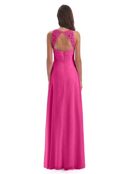 Holland Sheath Floor Length Keyhole Lace Bridesmaid Dresses