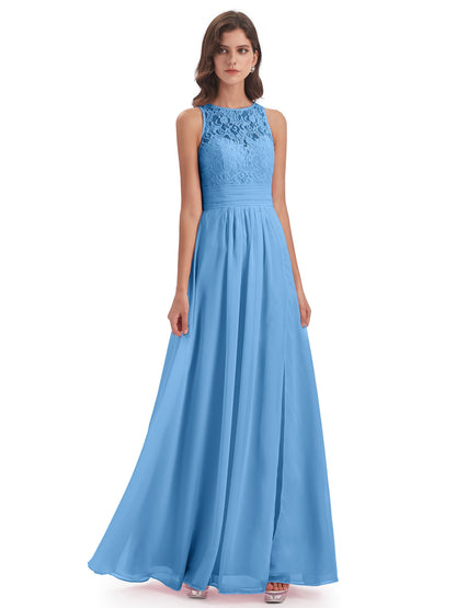 Holland Sheath Floor Length Keyhole Lace Bridesmaid Dresses