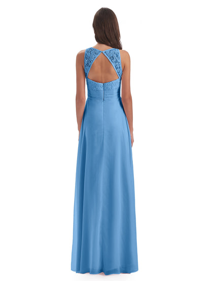 Holland Sheath Floor Length Keyhole Lace Bridesmaid Dresses