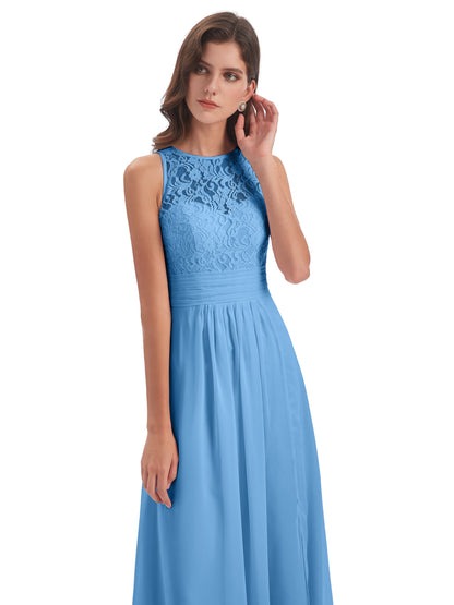 Holland Sheath Floor Length Keyhole Lace Bridesmaid Dresses