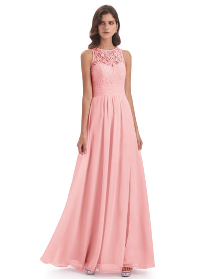 Holland Sheath Floor Length Keyhole Lace Bridesmaid Dresses