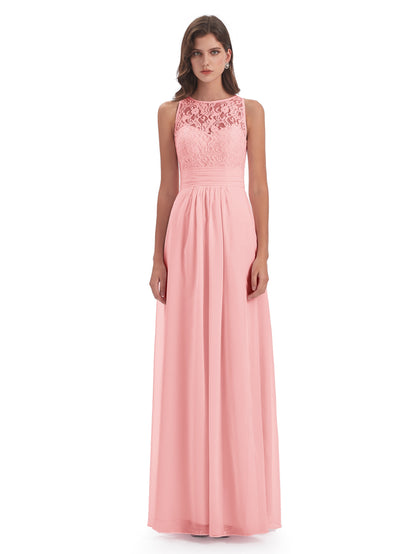 Holland Sheath Floor Length Keyhole Lace Bridesmaid Dresses