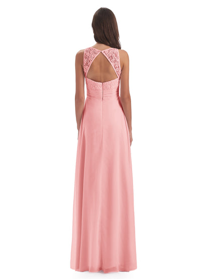 Holland Sheath Floor Length Keyhole Lace Bridesmaid Dresses