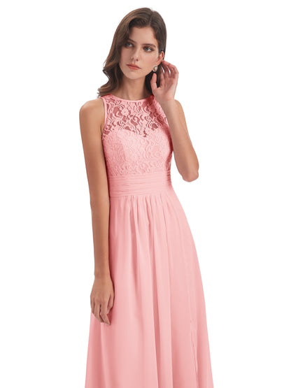 Holland Sheath Floor Length Keyhole Lace Bridesmaid Dresses