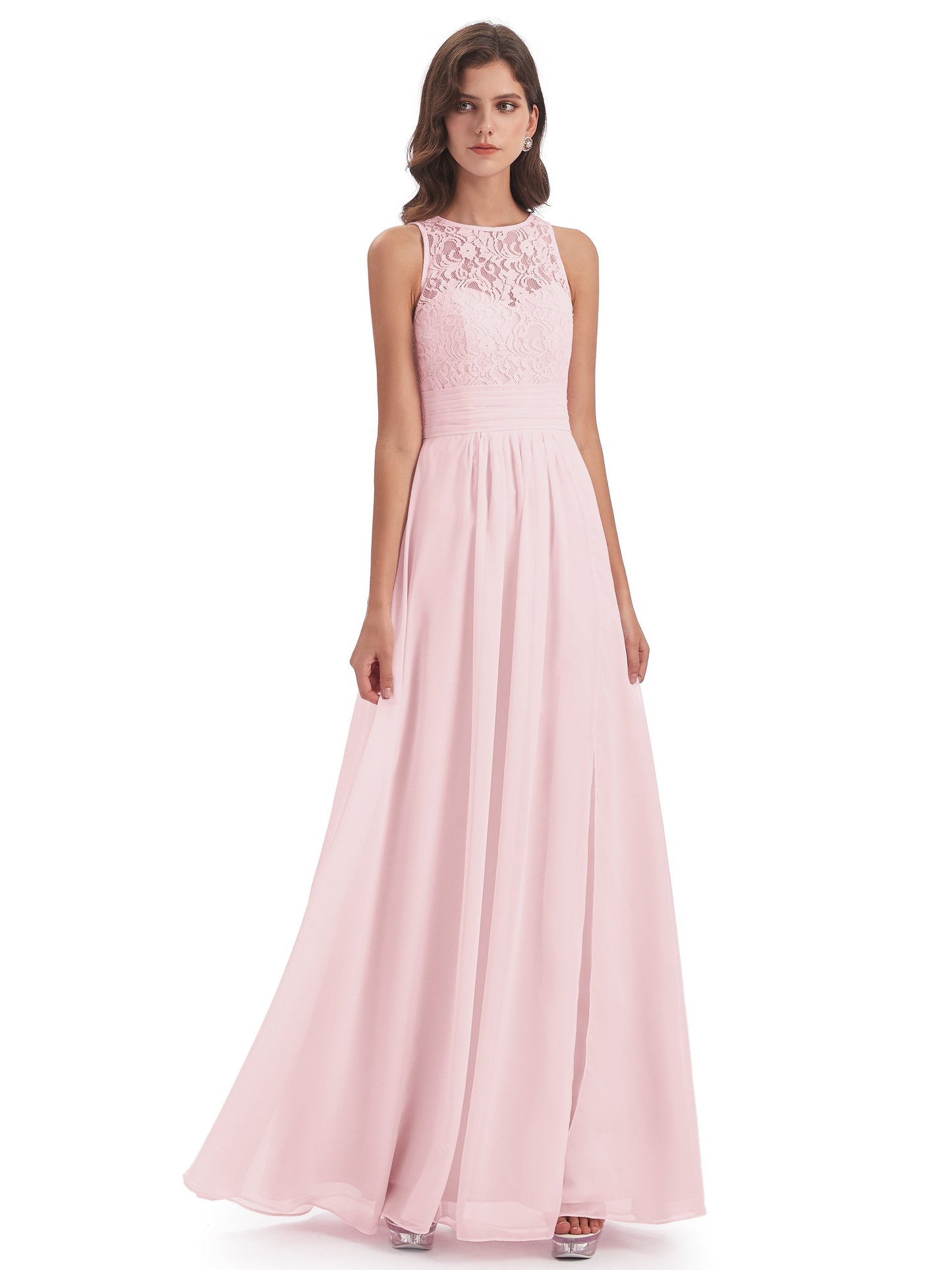 Holland Sheath Floor Length Keyhole Lace Bridesmaid Dresses