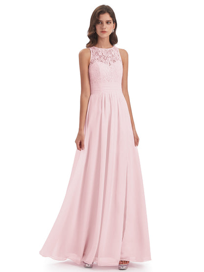 Holland Sheath Floor Length Keyhole Lace Bridesmaid Dresses