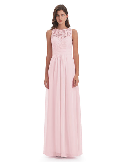 Holland Sheath Floor Length Keyhole Lace Bridesmaid Dresses