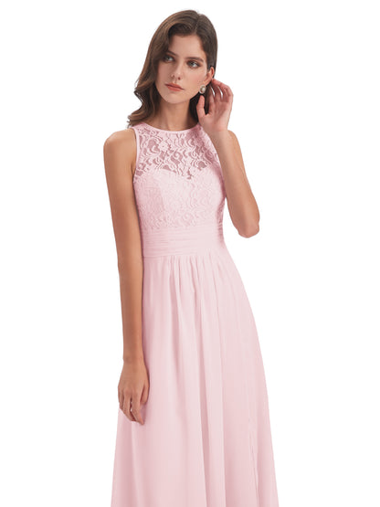 Holland Sheath Floor Length Keyhole Lace Bridesmaid Dresses