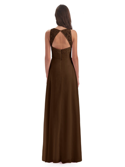 Holland Sheath Floor Length Keyhole Lace Bridesmaid Dresses
