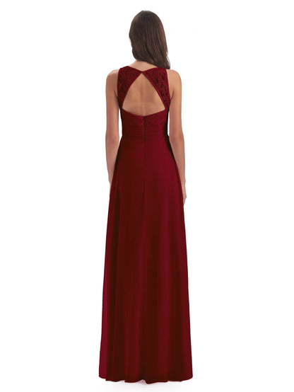 Holland Sheath Floor Length Keyhole Lace Bridesmaid Dresses