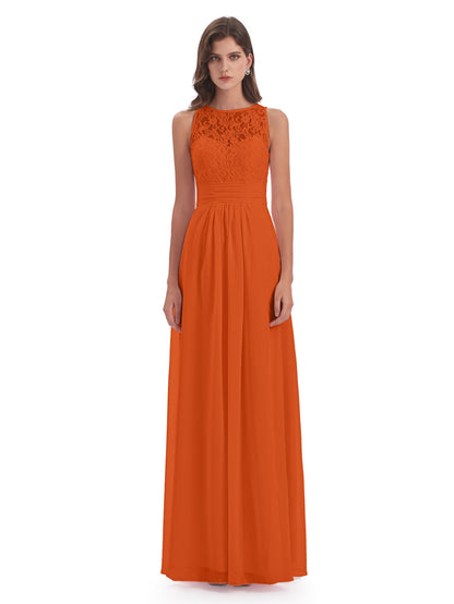 Holland Sheath Floor Length Keyhole Lace Bridesmaid Dresses