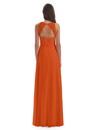 Holland Sheath Floor Length Keyhole Lace Bridesmaid Dresses