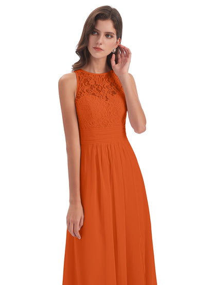 Holland Sheath Floor Length Keyhole Lace Bridesmaid Dresses