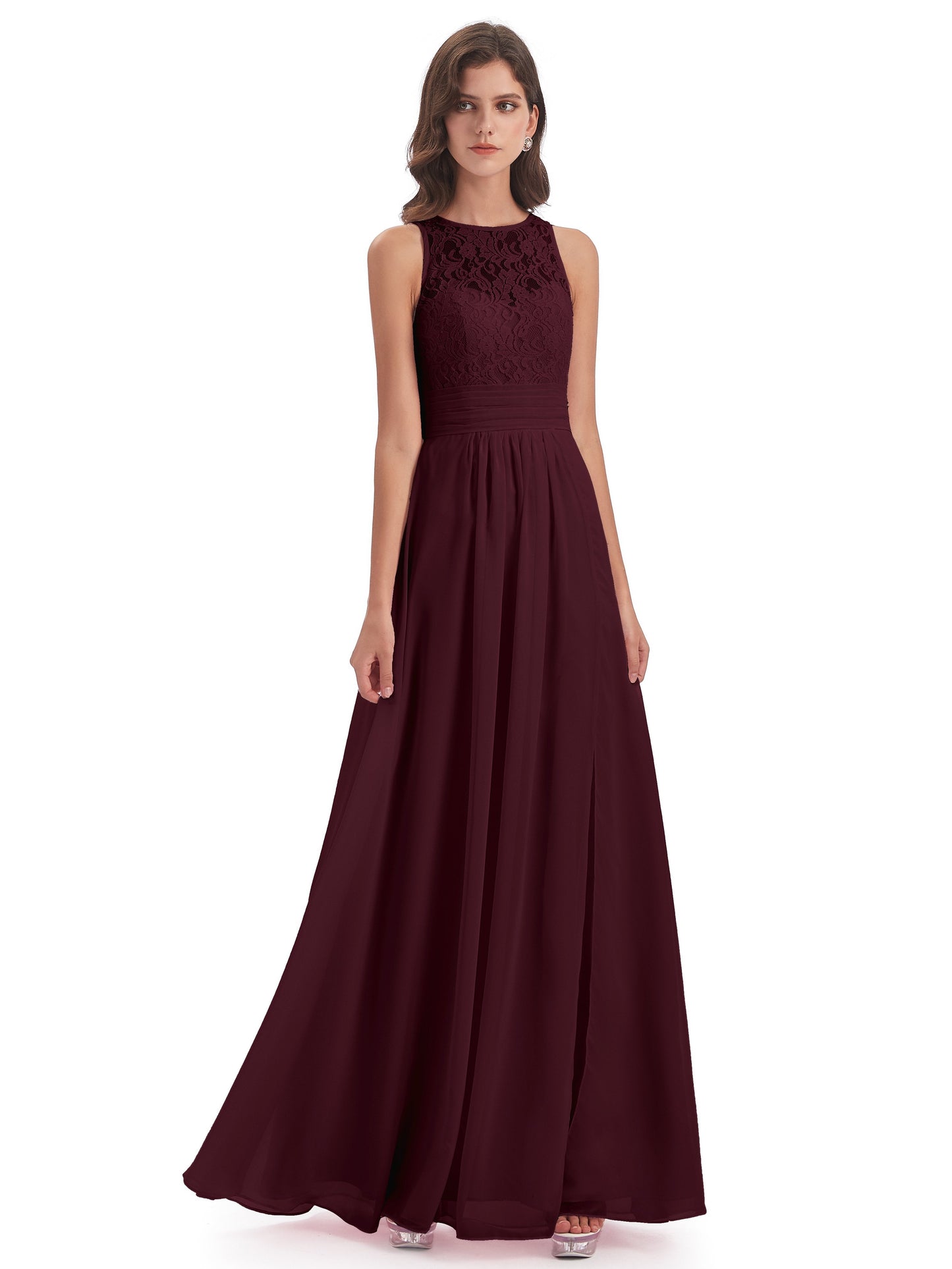 Holland Sheath Floor Length Keyhole Lace Bridesmaid Dresses
