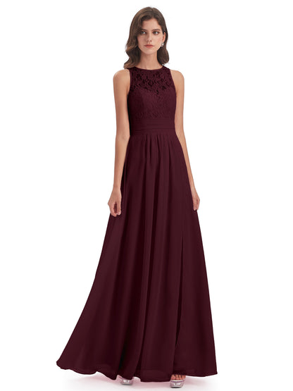 Holland Sheath Floor Length Keyhole Lace Bridesmaid Dresses