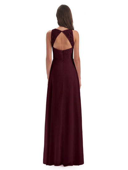 Holland Sheath Floor Length Keyhole Lace Bridesmaid Dresses