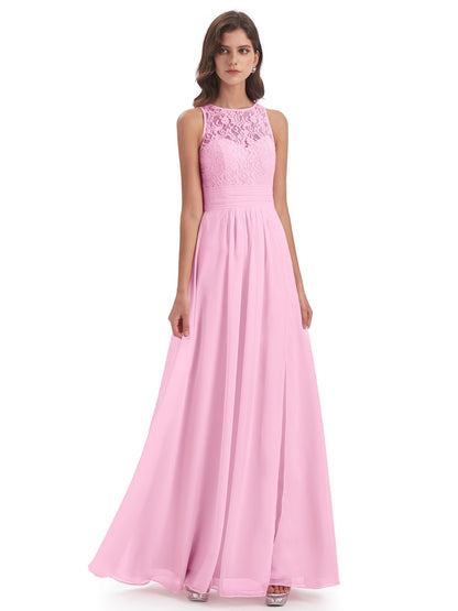 Holland Sheath Floor Length Keyhole Lace Bridesmaid Dresses