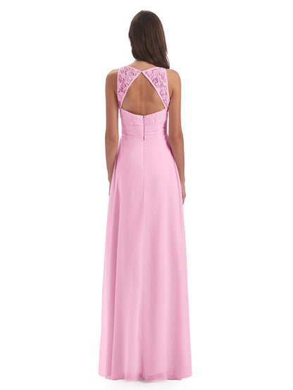 Holland Sheath Floor Length Keyhole Lace Bridesmaid Dresses