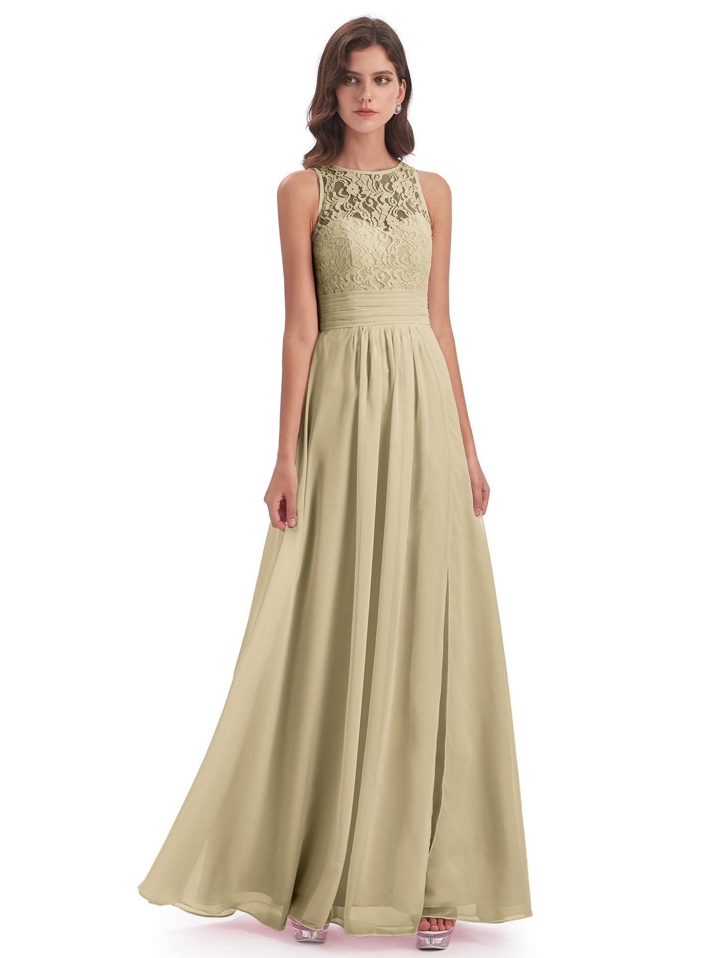 Holland Sheath Floor Length Keyhole Lace Bridesmaid Dresses