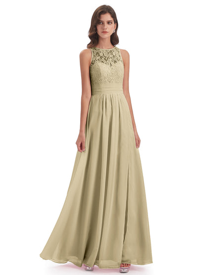 Holland Sheath Floor Length Keyhole Lace Bridesmaid Dresses