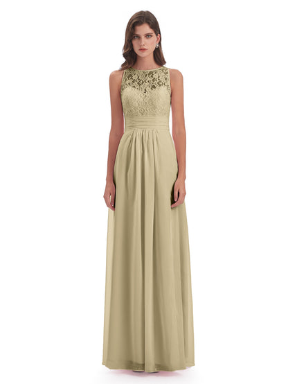 Holland Sheath Floor Length Keyhole Lace Bridesmaid Dresses