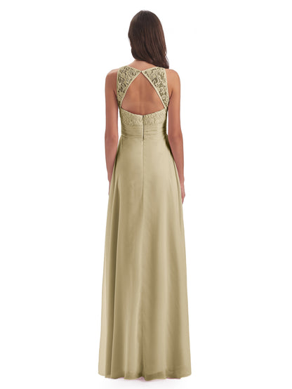 Holland Sheath Floor Length Keyhole Lace Bridesmaid Dresses