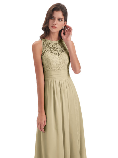 Holland Sheath Floor Length Keyhole Lace Bridesmaid Dresses