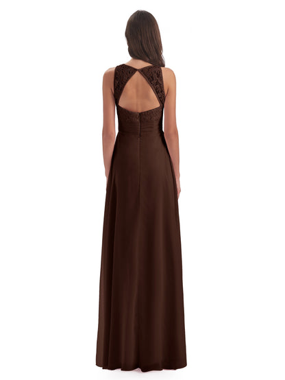 Holland Sheath Floor Length Keyhole Lace Bridesmaid Dresses