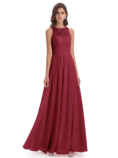 Holland Sheath Floor Length Keyhole Lace Bridesmaid Dresses